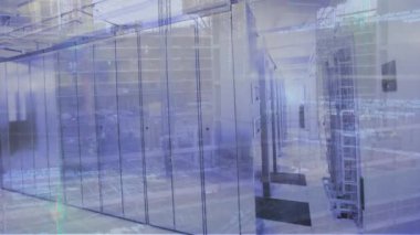 Bilgisayar sunucuları üzerinden veri işleme animasyonu. küresel teknoloji, bağlantılar ve veri işleme kavramı dijital olarak oluşturulmuş video.