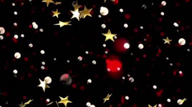 Siyah arkaplanda ışık noktalarının üzerinde yüzen yıldızların animasyonu. Yılbaşı partisi kutlaması konsepti dijital olarak oluşturulmuş video.