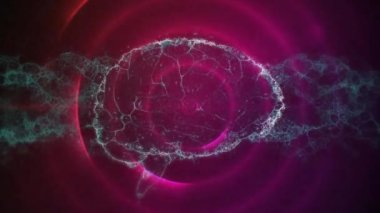 İzler ve kırmızı daireler üzerinde dijital beynin animasyonu. küresel iş, bağlantılar, ağlar ve veri işleme kavramı dijital olarak oluşturulmuş video.