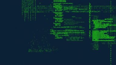 Veri işleme animasyonu ve siyah arkaplan üzerinde kırmızı noktalar. küresel veri işleme ve dijital arayüz konsepti dijital olarak oluşturulmuş video.