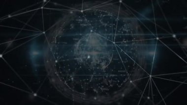 Işıldayan noktalarla bağlantıları olan dünyanın animasyonu. küresel iş, bağlantılar, ağlar ve veri işleme kavramı dijital olarak oluşturulmuş video.