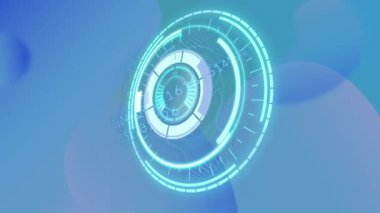 Güvenli kilidin döndürülmesi ve soyut mavi arkaplan üzerinde veri işleme animasyonu. iletişim ağı güvenliği ve dijital arayüz teknolojisi konsepti dijital olarak oluşturulmuş video.