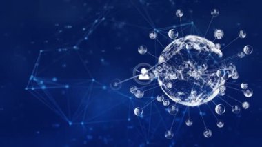 Hareket eden şekiller üzerinde veri işleme ve ortam simgelerinin canlandırılması. küresel iş, bağlantılar ve dijital arayüz konsepti dijital olarak oluşturulmuş video.
