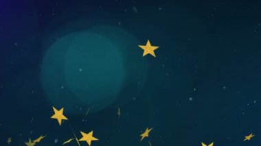 Siyah arkaplanda ışık noktalarının üzerinde yüzen yıldızların animasyonu. Yılbaşı partisi kutlaması konsepti dijital olarak oluşturulmuş video.