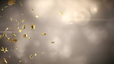 Işık noktalarının üzerinde yüzen yıldızların ve siyah arkaplandaki bulutların animasyonu. Yılbaşı partisi kutlaması konsepti dijital olarak oluşturulmuş video.