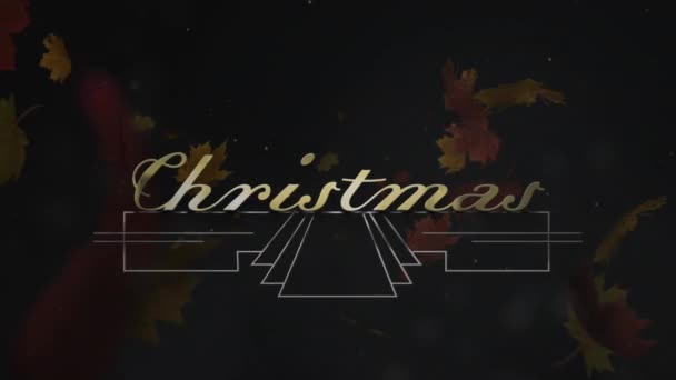 Animation Christmas Greetings Text Decorations Falling Leaves Christmas New Year — Stock Video