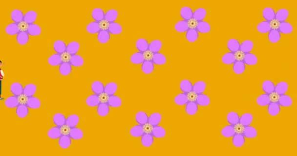 Animacja Ilustracji Szczęśliwych Dwurasowych Gejów Rodziców Syna Purpurowymi Kwiatami Pomarańczy — Wideo stockowe