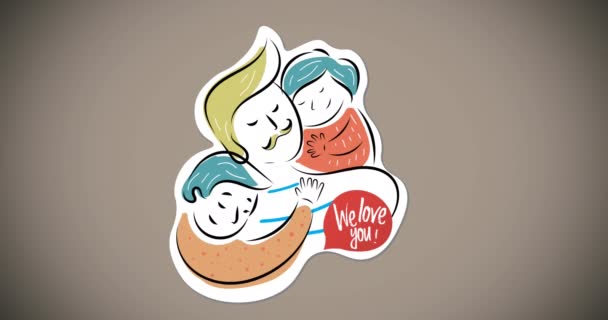 Animación Ilustración Amamos Texto Sobre Sonriente Hijo Hija Abrazando Padre — Vídeo de stock