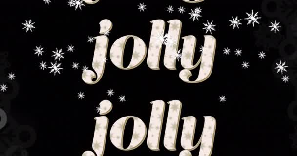 Animation Jolly Text Repetition Christmas Snow Falling Black Background Christmas — Stock Video