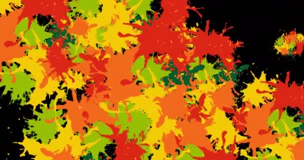 Анимация Разноцветных Всплесков Краски Черном Фоне Международная Концепция Месяца Творчества — стоковое видео