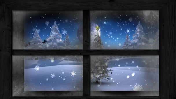 Animação Neve Sobre Papai Noel Trenó Com Renas Cenário Inverno — Vídeo de Stock