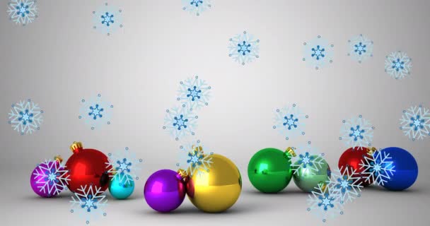 Animation Snow Falling Christmas Baubles Christmas Winter Tradition Celebration Concept — Stock Video