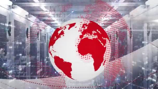 Animace Zeměkoule Zpracování Dat Přes Počítačové Servery Globální Zpracování Dat — Stock video