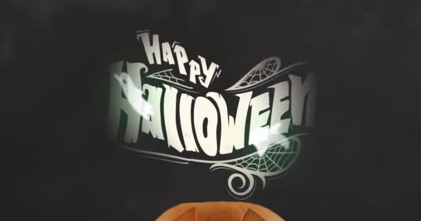 Feliz Banner Texto Halloween Vários Ícones Fantasmas Contra Efeito Fumaça — Vídeo de Stock