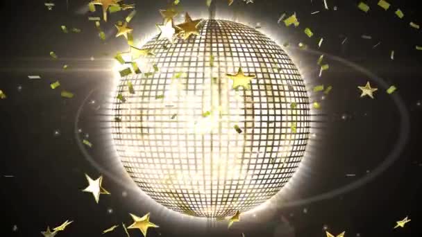 Animation Disco Ball Stars Black Background New Year Eve Party — Stock Video