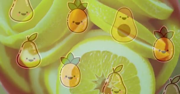 레몬에 과일을 곁들인 애니메이션 식습관 습관의 개념은 디지털로 만들어 비디오입니다 — 비디오