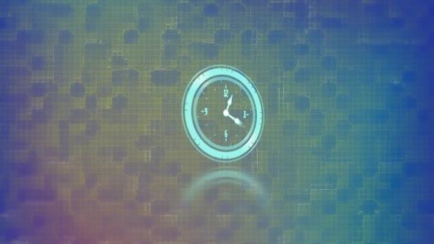 Animação Scanner Com Cara Relógio Sobre Fundo Amarelo Azul Pixelado — Vídeo de Stock