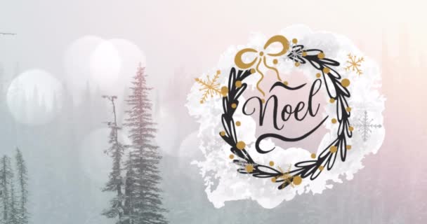 Animacja Tekstu Noel Nad Jodłami Boże Narodzenie Boże Narodzenie Zima — Wideo stockowe