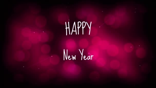 Animation Happy New Year Text White Bokeh Ροζ Φώτα Μαύρο — Αρχείο Βίντεο