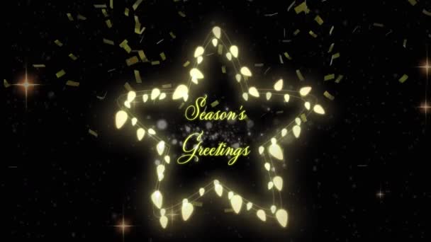 Animation Season Greetings Fairy Lights Star Confetti Falling Christmas New — Stock Video