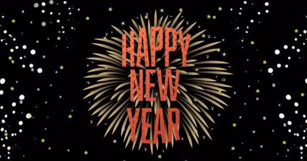 Animation Happy New Year Text Red Fireworks Black Background New — Stock Video