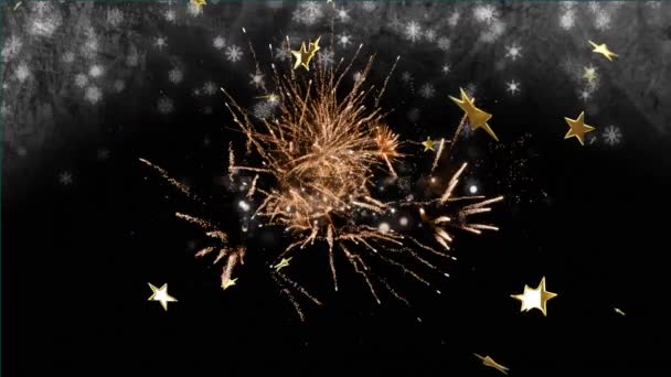 Animação Texto Natal Feliz Sobre Neve Estrelas Caindo Natal Inverno — Vídeo de Stock