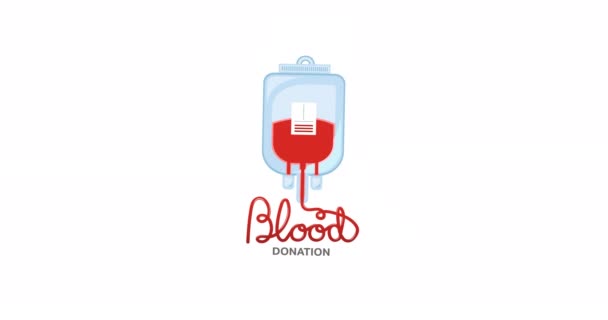 Animation Blood Donation Text Blood Collection Bag Tube Logo White — Stock Video