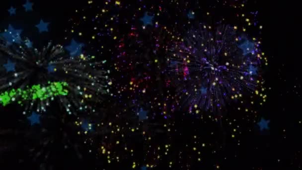 Animatie Van Kleurrijk Vuurwerk Dat Ontploft Oudejaarsavond Nieuwjaarsviering Festiviteitsconcept Digitaal — Stockvideo