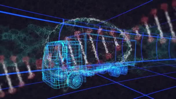 Animacja Nici Dna Ludzkiego Mózgu Ponad Rysunek Modelu Ciężarówki Siatki — Wideo stockowe
