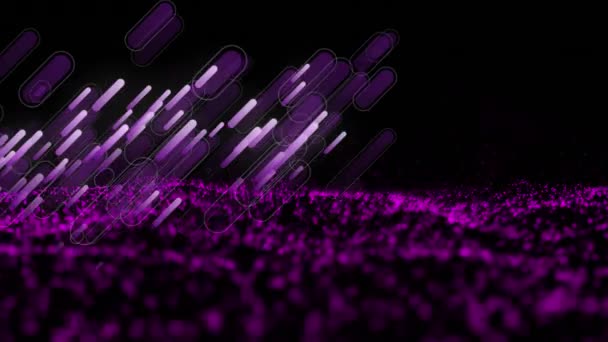 黒の背景に紫色の輝くメッシュを持つ紫色の光の歩道のアニメーション 色と動きの概念はデジタルで生成され — ストック動画