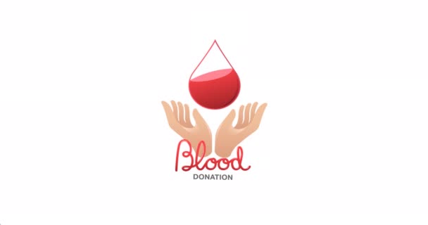 Animação Texto Doação Sangue Com Mãos Logotipo Gota Sobre Enfermeira — Vídeo de Stock