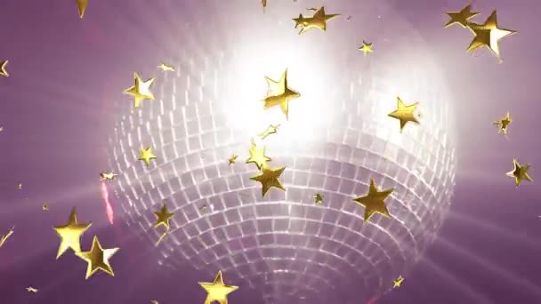 黒の背景にディスコボールと星のアニメーション 大晦日パーティのお祝いのコンセプトデジタル生成されたビデオ — ストック動画