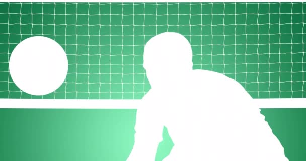 Animación Silueta Jugador Voleibol Red Pelota Sobre Fondo Verde Nacional — Vídeos de Stock