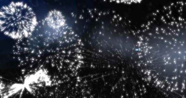 Анімація Декількох Білих Феєрверків Вибухнула Чорному Тлі Новий Рік Святкування — стокове відео