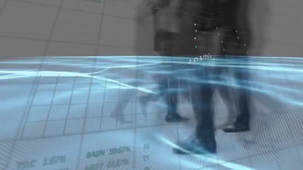 Animation Financial Data Processing Pedestrians Walking Fast Motion Global Business — Stock Video