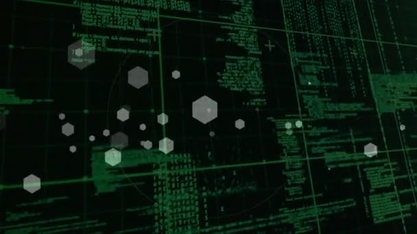 Animation de balayage de la portée sur le traitement des données sur grille verte en arrière-plan. Connexions globales et concept de traitement des données vidéo générée numériquement.