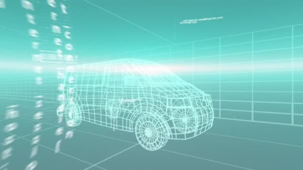 Анімація Обробки Даних Над Моделлю Креслення Фургона Сітки Глобальна Інженерія — стокове відео