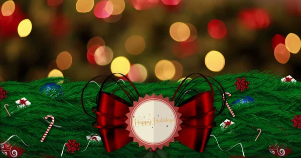 Image Seasons Greetings Fairy Lights Christmas Wreath Decorations Christmas Tradition — Stock Photo, Image