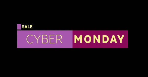 黄色と紫のサイバー月曜日の画像黒い画面に表示される販売テキスト — ストック写真