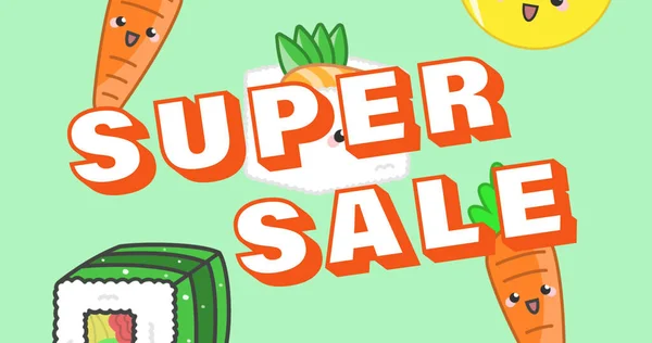 Obrázek Ilustrace Horkým Prodejním Textem Mrkvi Sushi Zeleném Pozadí Prodej — Stock fotografie