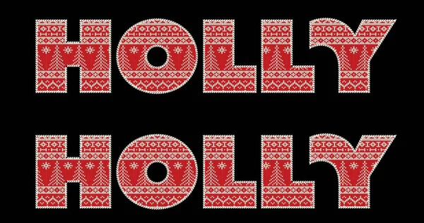 Image Holly Text Repetition Christmas Black Background Christmas Winter Tradition — Stock Photo, Image