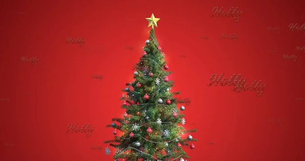Imagen Texto Acebo Repetición Sobre Árbol Navidad Navidad Invierno Tradición — Foto de Stock
