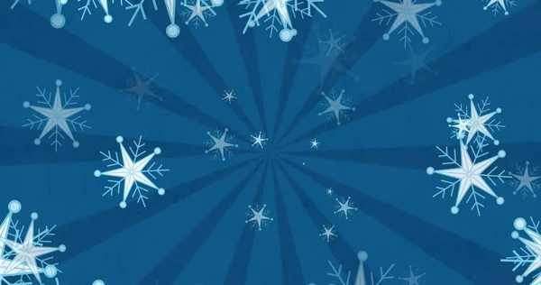 Image Snowflakes Falling Stripes Blue Christmas Background Christmas Tradition Celebration — Stock Photo, Image