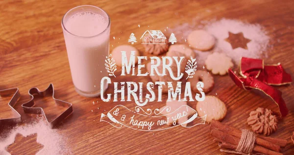 Imagem Feliz Natal Texto Sobre Cookies Natal Inverno Tradição Conceito — Fotografia de Stock