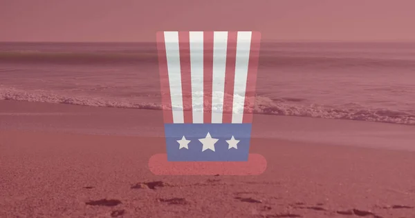 Image Circles Red White Blue Flag America Hat Beach Sea — Stock Photo, Image