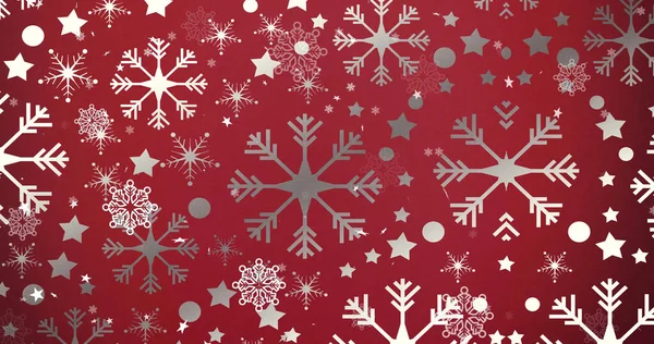 Imagen Copos Nieve Navideños Cayendo Sobre Fondo Rojo Navidad Tradición —  Fotos de Stock