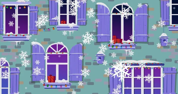 Képek Esik Karácsonyi Díszített Ház Karácsony Tél Hagyomány Ünnepség Koncepció — Stock Fotó