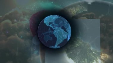 Dünya 'nın animasyonu ve gökyüzü üzerindeki bağlantı ağı. küresel iletişim, veri işleme ve dijital arayüz kavramı, dijital olarak oluşturulmuş video.