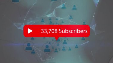 Bağlantı ağı ve dünya üzerindeki abone sayısının animasyonu. küresel iletişim, veri işleme ve sosyal medya konsepti, dijital olarak oluşturulmuş video.