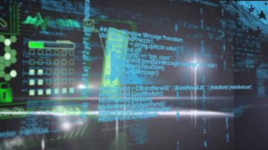 Akıllı telefondan veri işleme animasyonu. küresel bağlantılar, dijital arayüz ve dijital olarak oluşturulmuş video işleme konsepti.